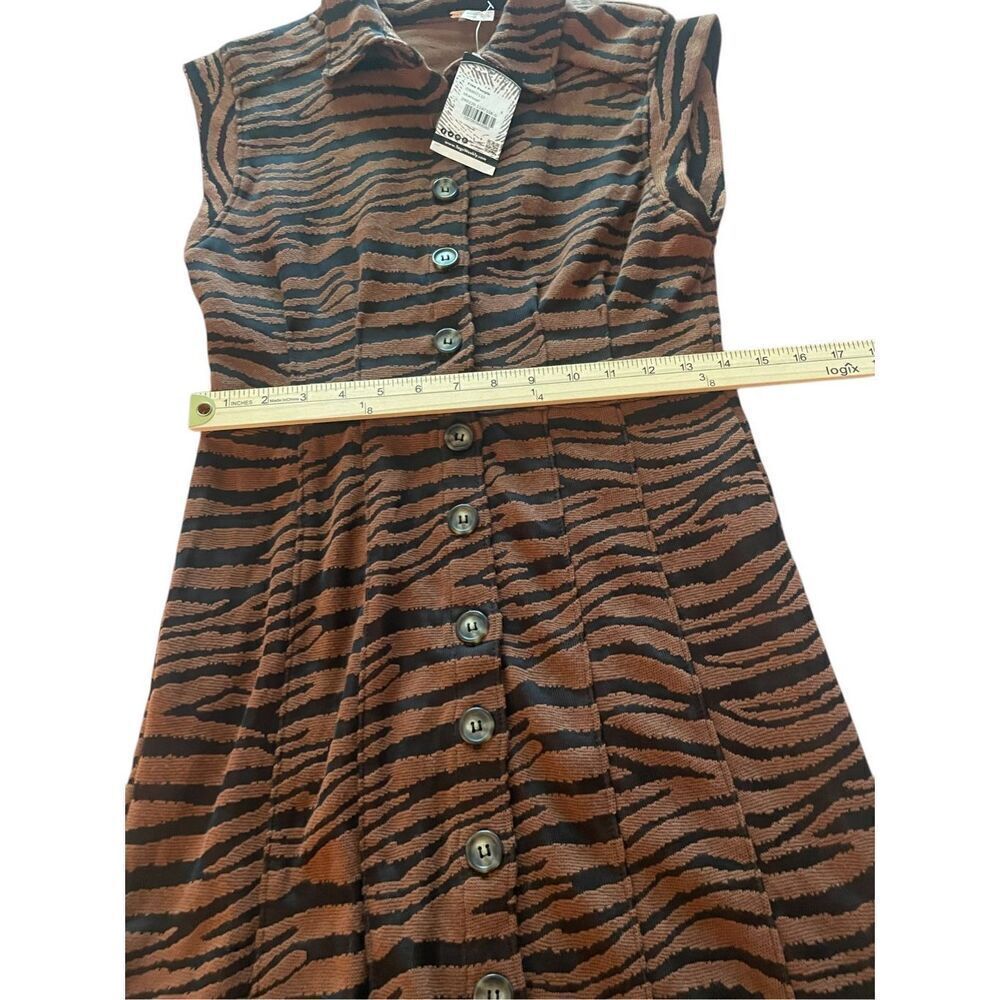 NWT Free People Tiger Print Sleeveless Button Front Dress Brown Size S P - Picture 2 of 14